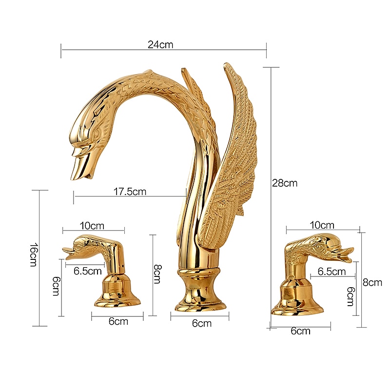 weit verbreitete waschtischmischbatterie, 2 griff 3 löcher waschtischarmaturen schwan edle luxus goldene und ölgeriebene bronze badarmaturen 2025 - $372.59 –P2