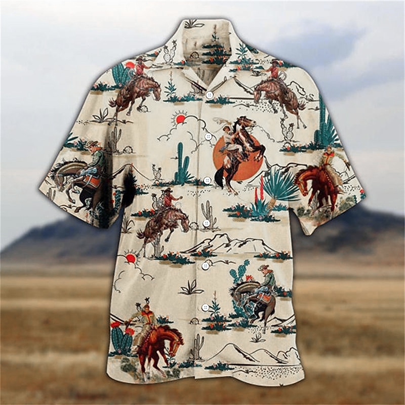 Derby Kentucky Męskie Kowboj Koszula Koszula hawajska Koszula Aloha Krótki rękaw Koszula Wieczorne Zabytkowe Hawajskie Designerskie Na zewnątrz Ulica Codzienny Biały Żółty Rumiany róż Druk 3D S M L 2025 - $24.99 –P1