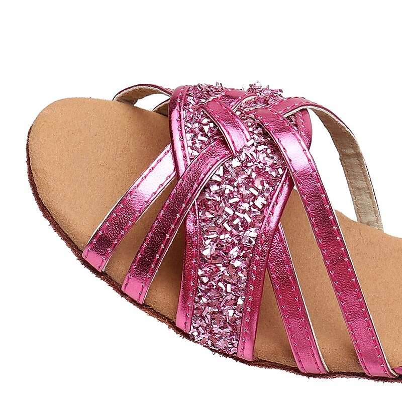 pantofi de dans pentru fete cu sclipici argintii dama | Pantofi de bal deschisi cu toc mic pentru copii cu bareta la glezna - perfecti pentru spectacole si petreceri 2025 - $29.99 –P2