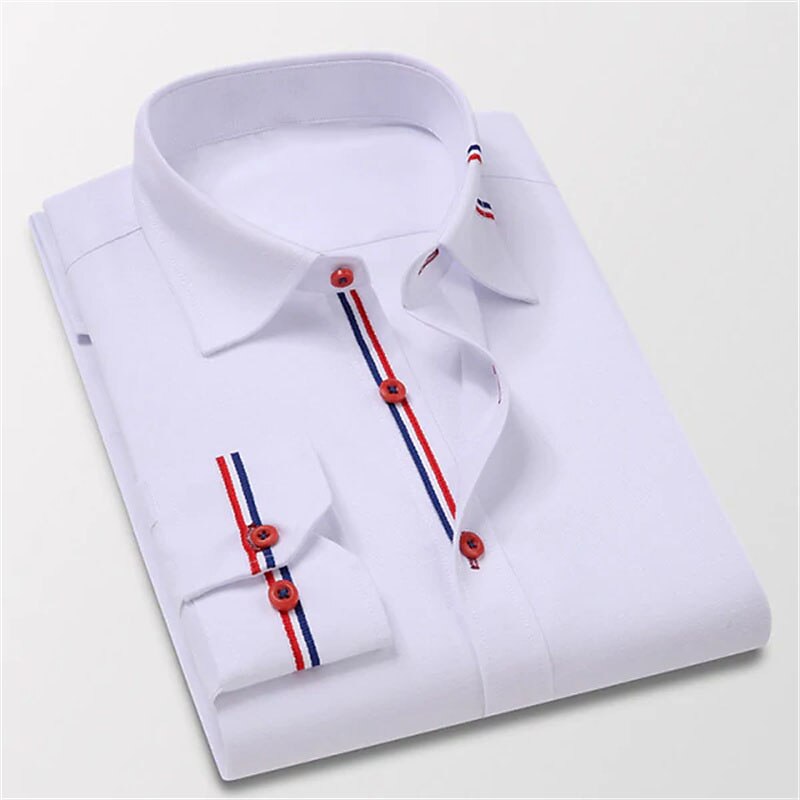 Voor heren Overhemd met knopen Overhemd Shirt met kraag Wit Rood Marineblauw Lange mouw Effen Strijkijzer Lente & Herfst Bruiloft Buiten Kleding Button-omlaag 2025 - $20.99 –P5