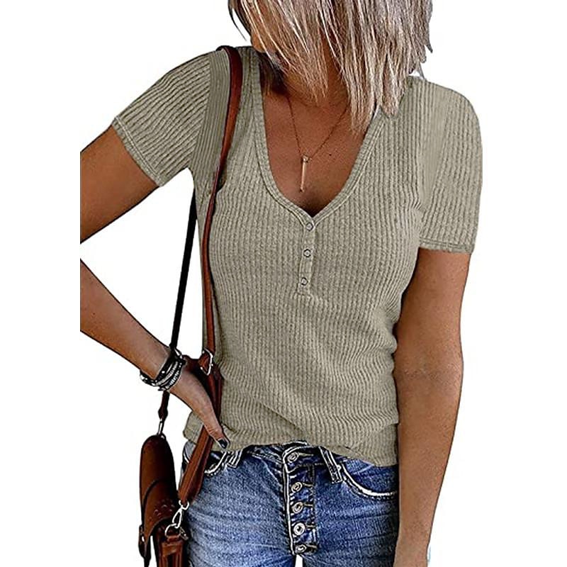 Women's Henley Shirt T shirt Tee Black White Pink Plain Button Short Sleeve Casual Daily Sexy Round Neck Regular S 2025 - $27.99 –P12