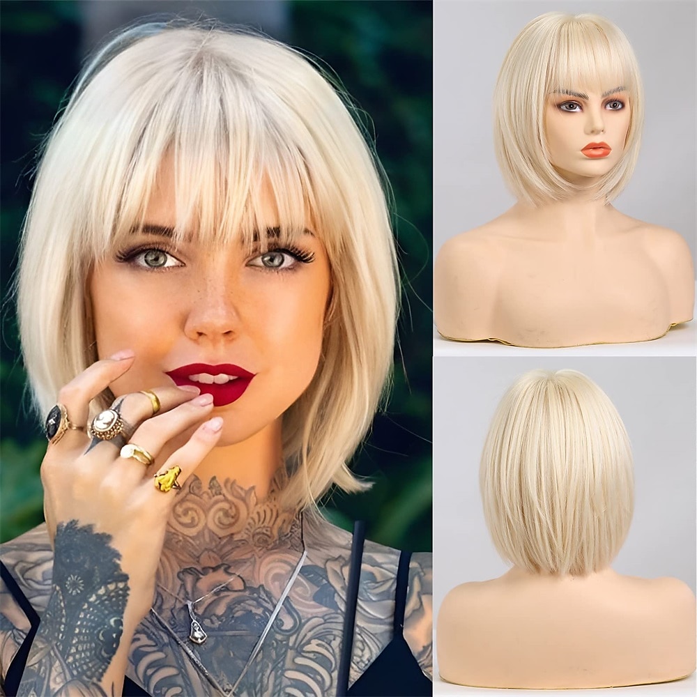 blonde krullende pruiken voor vrouwen lange synthetisch haar pruik met pony middenscheiding voor dagelijks gebruik en party bob pruiken 2025 - $24.99 –P1
