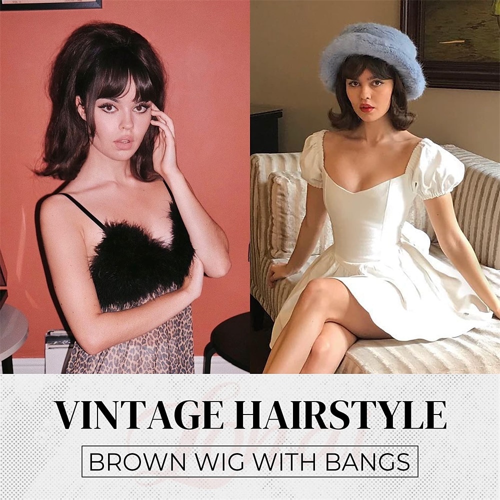 perruque marron vintage années 50 60 70 avec frange cheveux synthétiques pour femme perruque de carnaval de fête de 2025 ? R$136.06 –P2