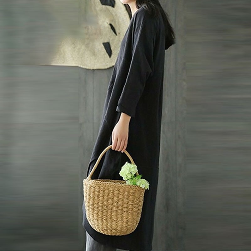 Women's Black Green Gray Summer Spring Fall Maxi Dress Linen-Inspired Dresses Casual Dress Layered Dress Casual Winter Dress Daily Going out Loose Fit Pure Color Crew Neck 2025 - $32.99 –P7