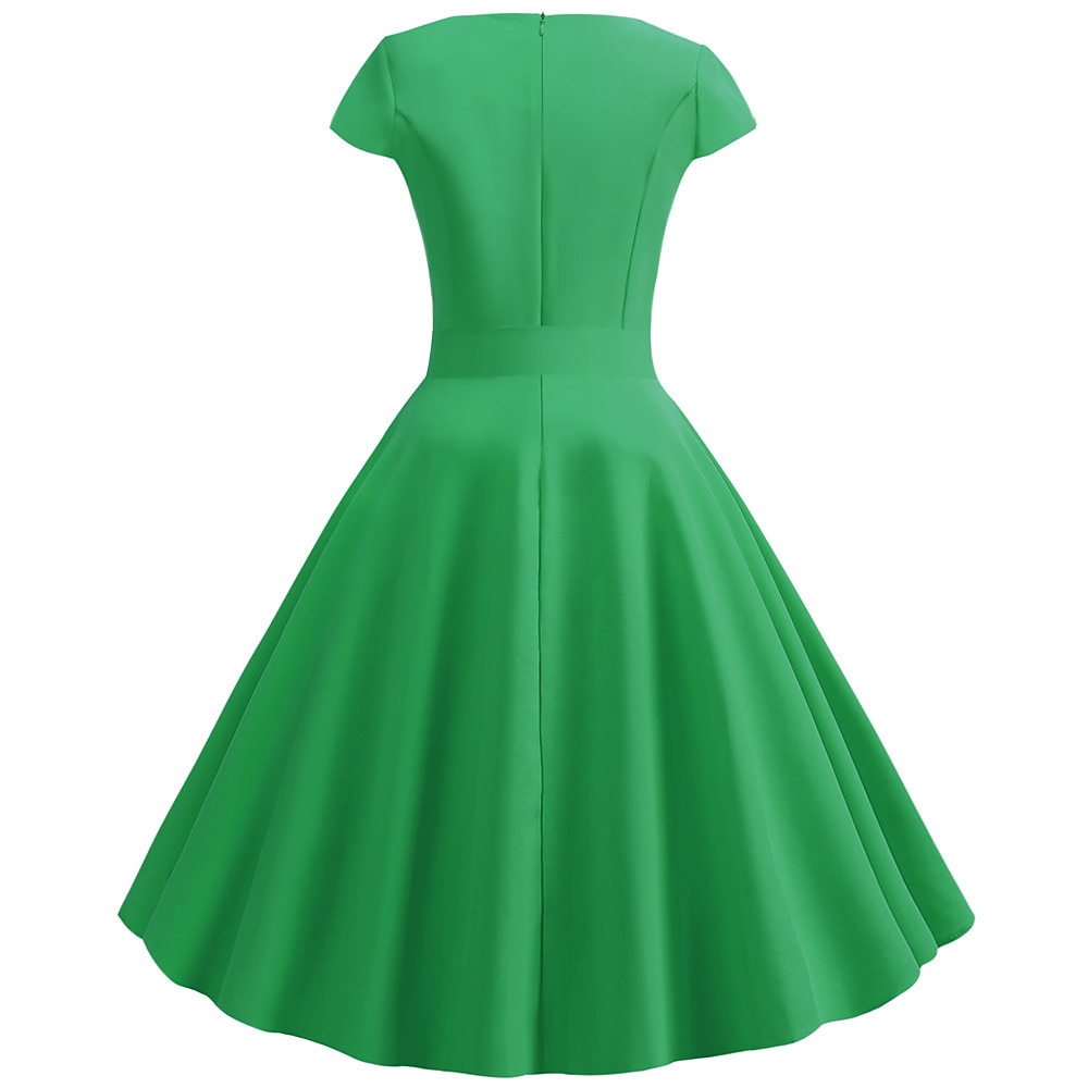 Retro / vintage Lata 50. Sukienka z linii Rockabilly Sukienka huśtawka Krótki kimonowy Łuk Równina W serek Strój na bal maskowy Damskie Bal maskowy Spotkanie towarzyskie Herbaciane przyjęcie Codzienne 2025 - €14.99 –P12