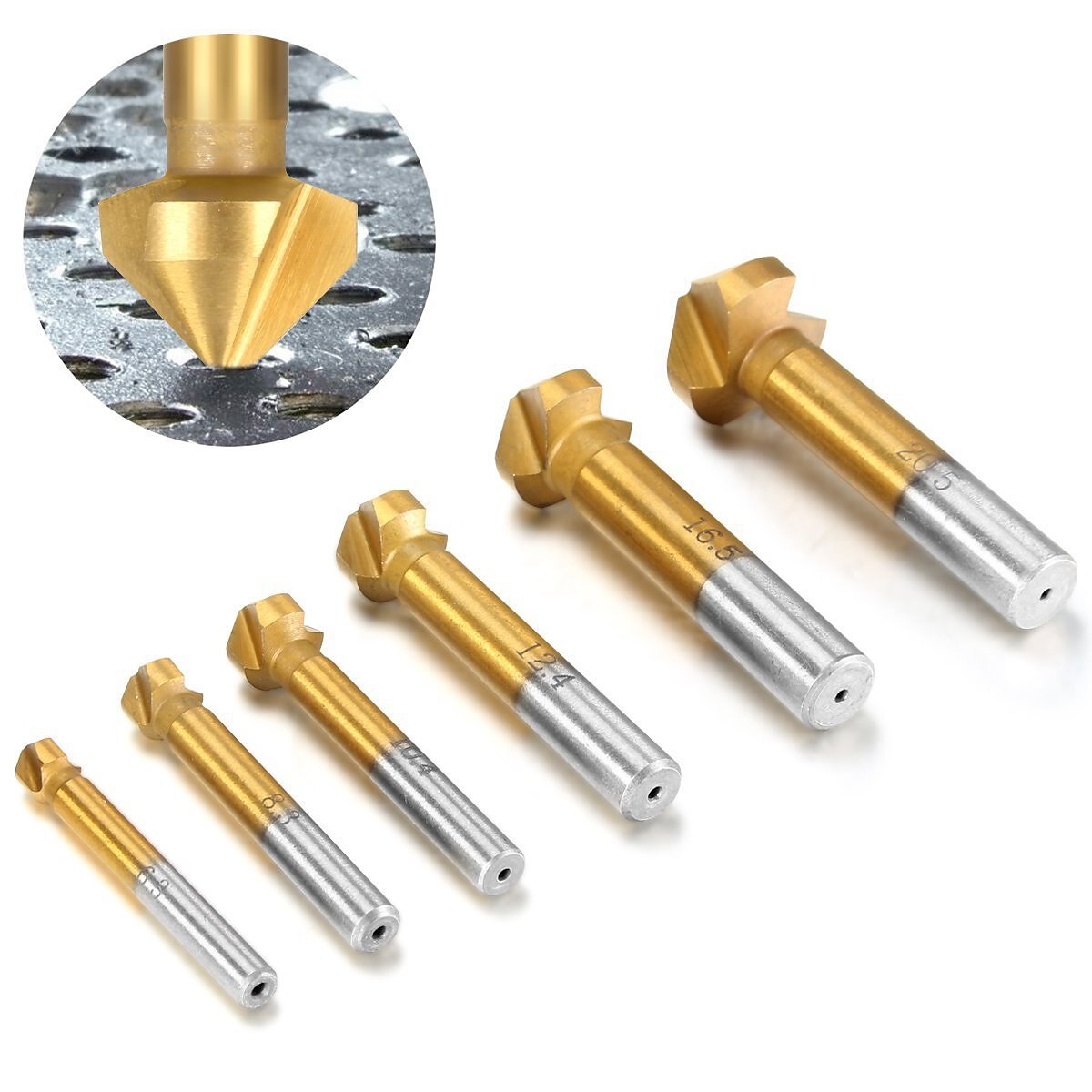 ronde schacht 6 stks/set 3 fluit hss harde metalen drie rand afschuining afkanten frees cutter bit verzinkboor 2025 - $17.99 –P5