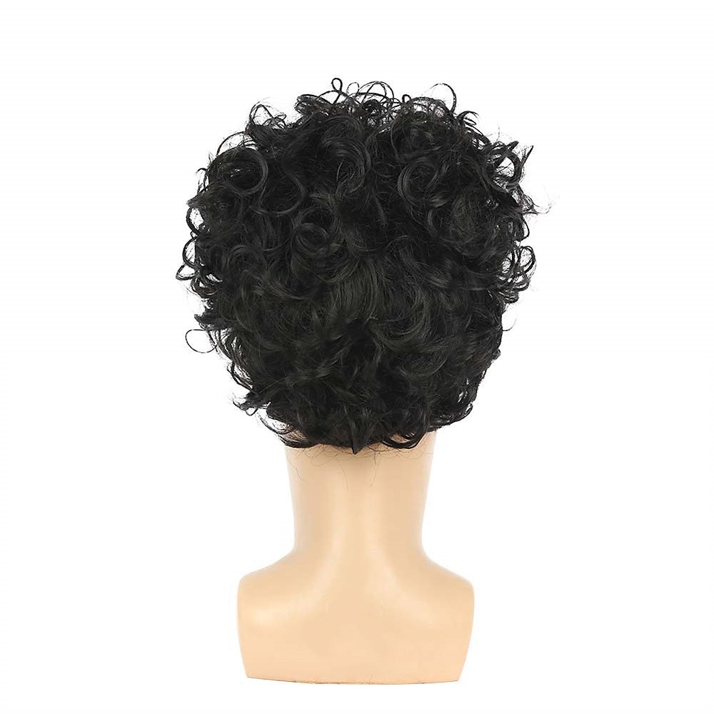 lyhyt kihara miesten musta peruukki pörröinen synteettinen cosplay halloween hiukset peruukki miehille 2025 - $21.99 –P6