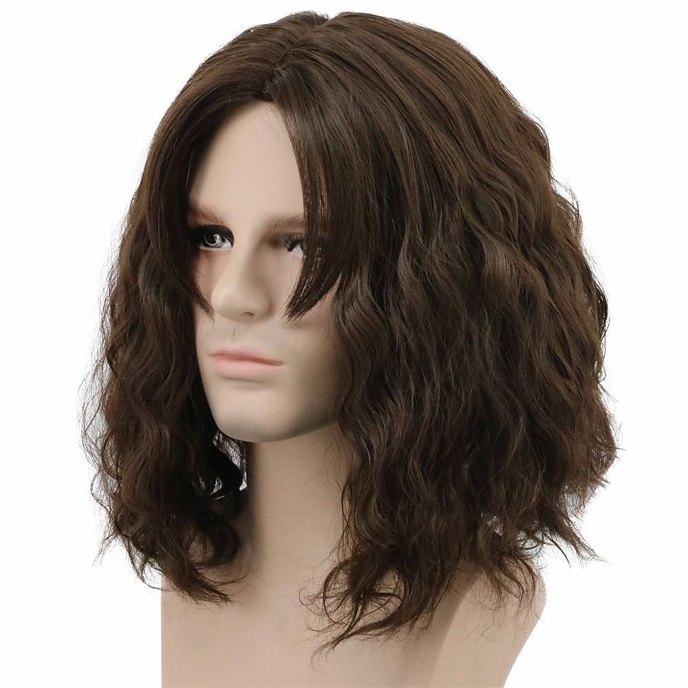 perucă amuzantă pentru bărbați perucă pufoasă scurtă și ondulată maro perucă cosplay perucă anime peruci de halloween 2025 - $24.99 –P7