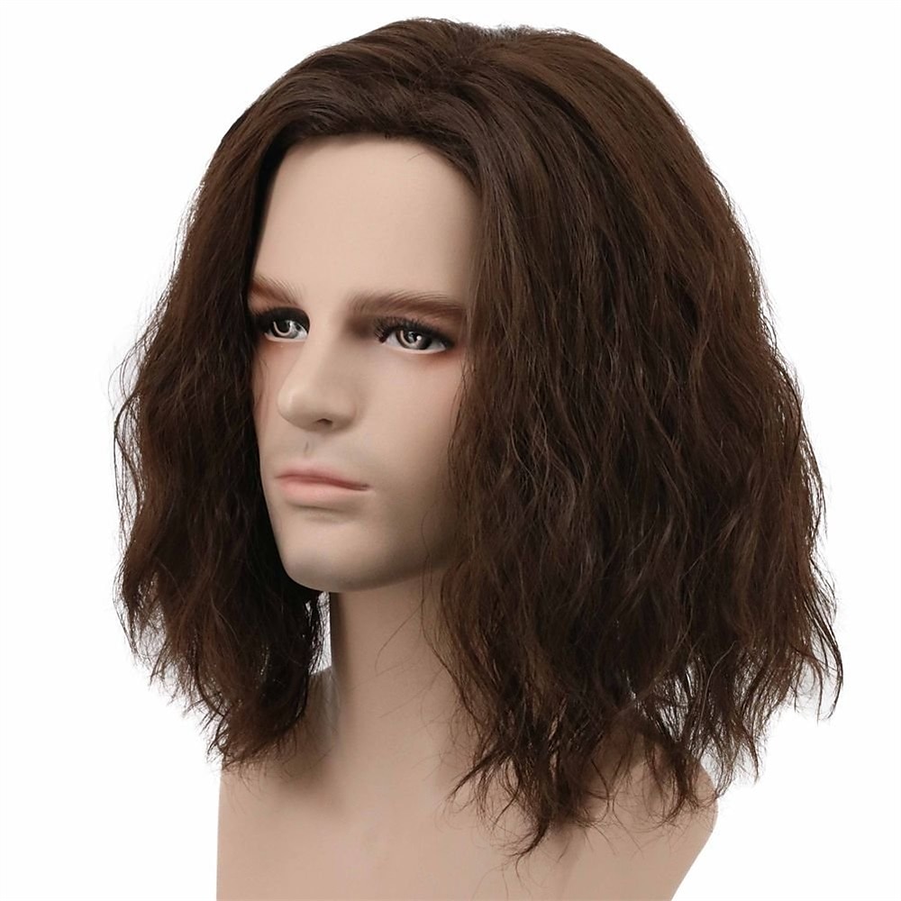 perucă amuzantă pentru bărbați perucă pufoasă scurtă și ondulată maro perucă cosplay perucă anime peruci de halloween 2025 - $24.99 –P2