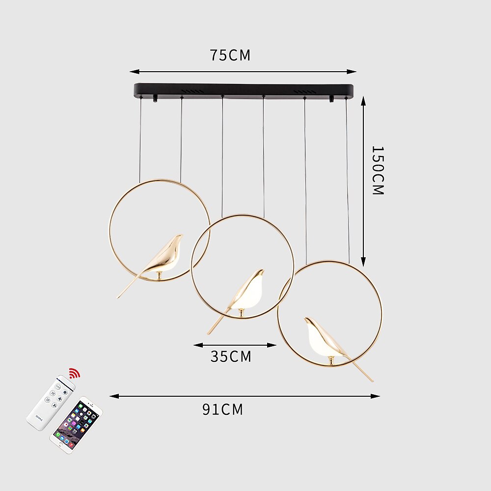 91 cm pandantiv reglabil candelabru cu led design pasăre metal contemporan stil nordic sufragerie 110-120v 220-240v 2025 - $599.99 –P3