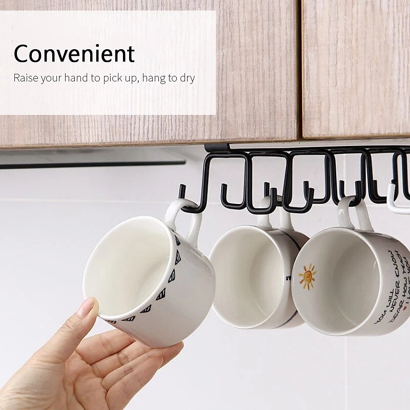 2pcs Double-Row Hook Hanging Cup Holder Kitchen Hook Rack Punch