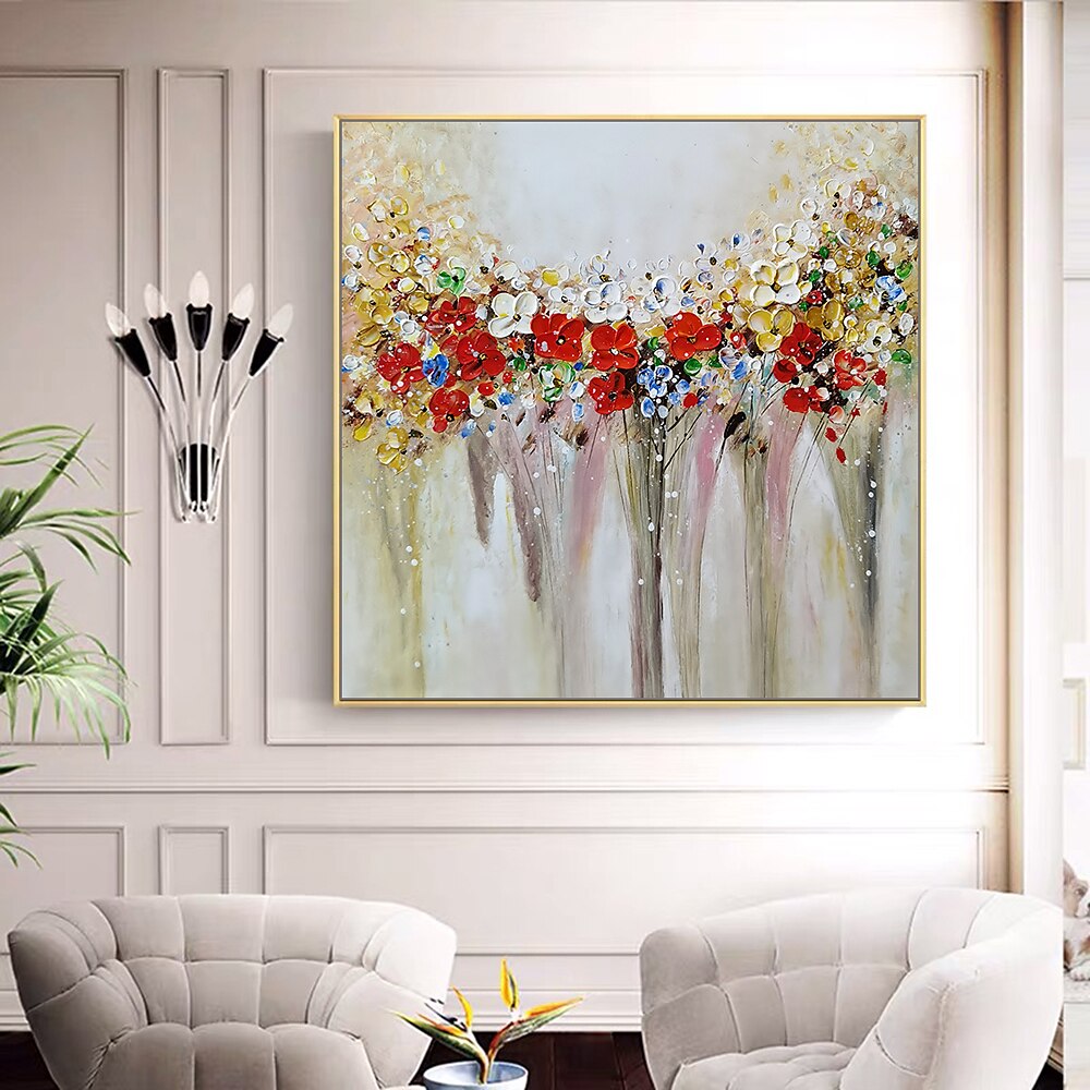 هانغ رسمت النفط الطلاء رسمت باليد مربع حياة هادئة الأزهار / النباتية الحديث تشمل الإطار الداخلي 2025 - $133.99 –P5