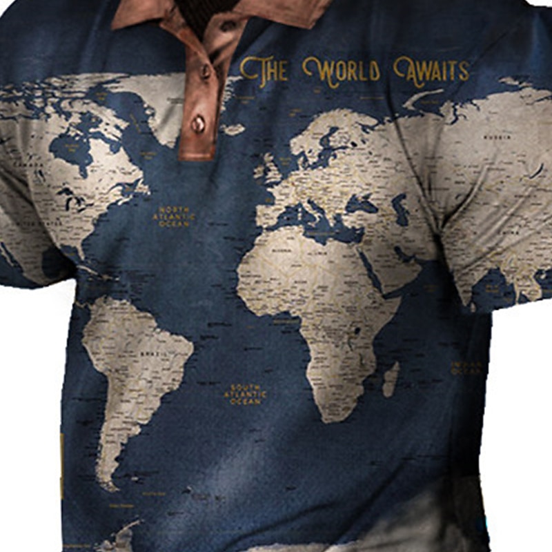 Per uomo Nautico Polo Maglia da golf Manica Corta Magliette polo Camicie con Colletto Vintage Casual Abbigliamento da vacanza Abbigliamento da barca Abiti da festa Bottoni Stampa 3D Nero Blu Marrone del 2026 a $23.99 –P2