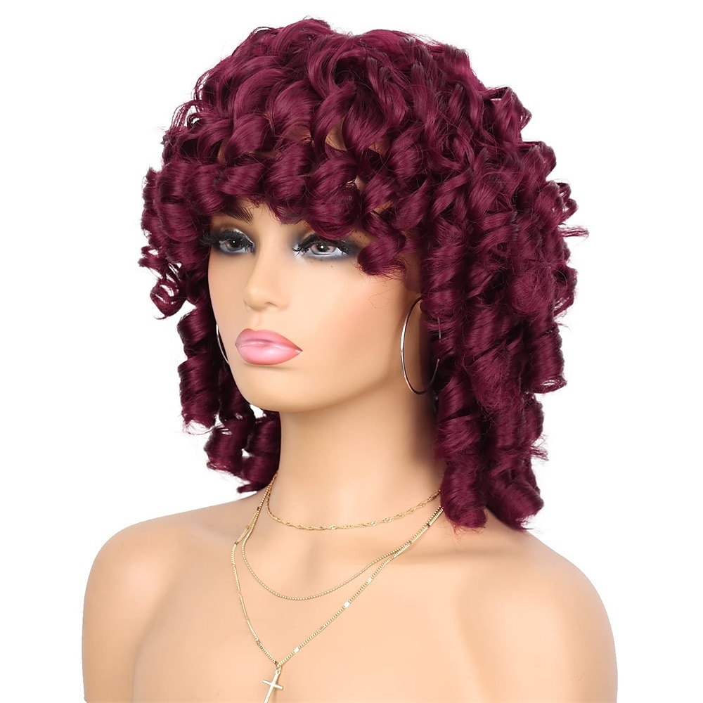 Wig Short Afro Curly Wigs for Black Women Dark Brown Curly Wig with Bangs Fluffy Shoulder Length Wigs Heat Resistant Synthetic Colorful Wigs for Daily Party Use 2025 - $28.99 –P20