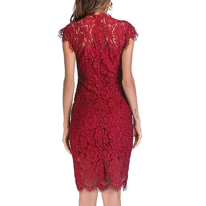 Women's Midi Dress Lace Dress Party Dress Bodycon Sheath Dress Elegant Stylish Work Party Work Going out Regular Fit Pure Color Sleeveless Crew Neck Wine Red Dark Blue Summer Spring 2025 - $41.99 –P2