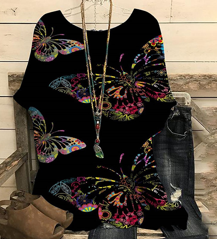 Bluză pentru femei Plus size Grafică Puncte polka Fluture Punk Gothic Mâneci scurte Mâneci dolman Gât rotund Topuri regulate Zilnic Iesire Weekend Imprimare Negru Albastru Albastru închis Vară 2025 - $29.99 –P3