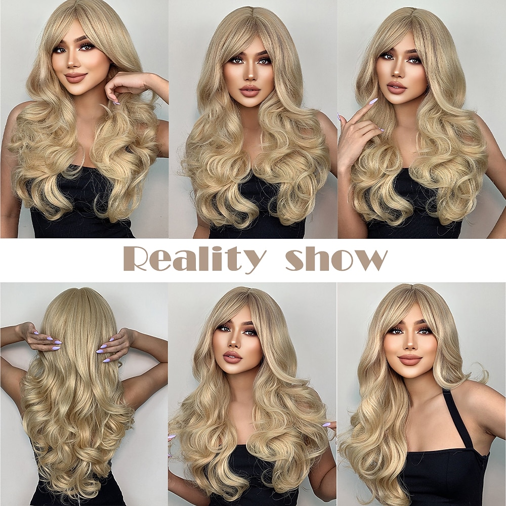 HAIRCUBE Blonde Hair Body Wavy Synthetic Wigs With Bangs Auburn Pink Cosplay Wigs for White Women 2026 - $24.99 –P2