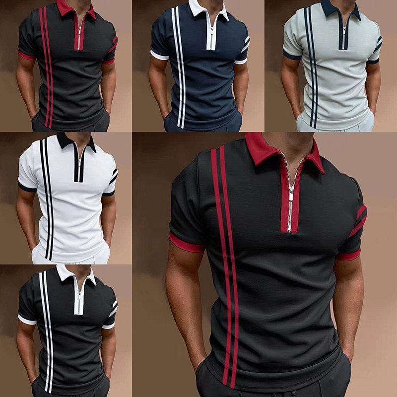 Ανδρικά Φανέλα POLO Quarter Zip Polo Εξόδου πουκάμισα γκολφ Απορρίπτω Τρίμηνο φερμουάρ Κοντομάνικο Αθλήματα Υψηλής Ποιότητας Ριγέ Τρίμηνο φερμουάρ Ανοιξη καλοκαίρι Λεπτό 2026 - $17.99 –P1