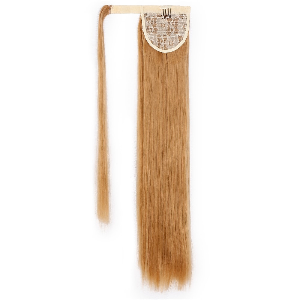 Clip dans l'extension de queue de cheval enveloppant les cheveux raides postiche synthétique de 22 pouces-noir naturel 1b couleur de 2025 ? $12.49 –P9