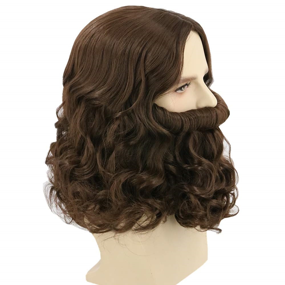 perucă și barbă vrăjitor lemarnia păr lung și ondulat pentru petrecere cosplay perucă maro închis peruci de halloween 2025 - $26.99 –P6