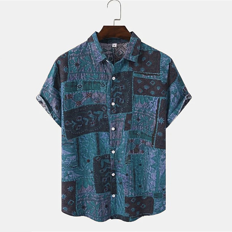 Herre Årgang Skjorte Boho skjorte Skjorte med knapper Kortermet Mote Designer Fritid Avslappet Daglig Vår sommer Aftæpning Knapp ned Blå Lilla Grønn kaffe 2025 - $24.99 –P4