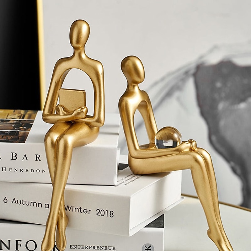 gyllen abstrakt figur ornament dekorative gjenstander harpiks moderne moderne for hjem dekorasjon gaver 1 stk 2025 - $22.99 –P6
