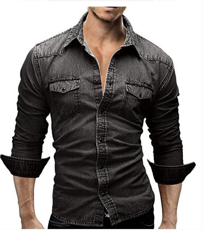 Homme Chemise en Jean Gris Clair Gris foncé Bleu clair manche longue Couleur Unie Col Rabattu Vacances Occasionnel Boutonné Vêtement Tenue Polyester Mode Occasionnel Respirant Confortable de 2025 ? $42.99 –P4