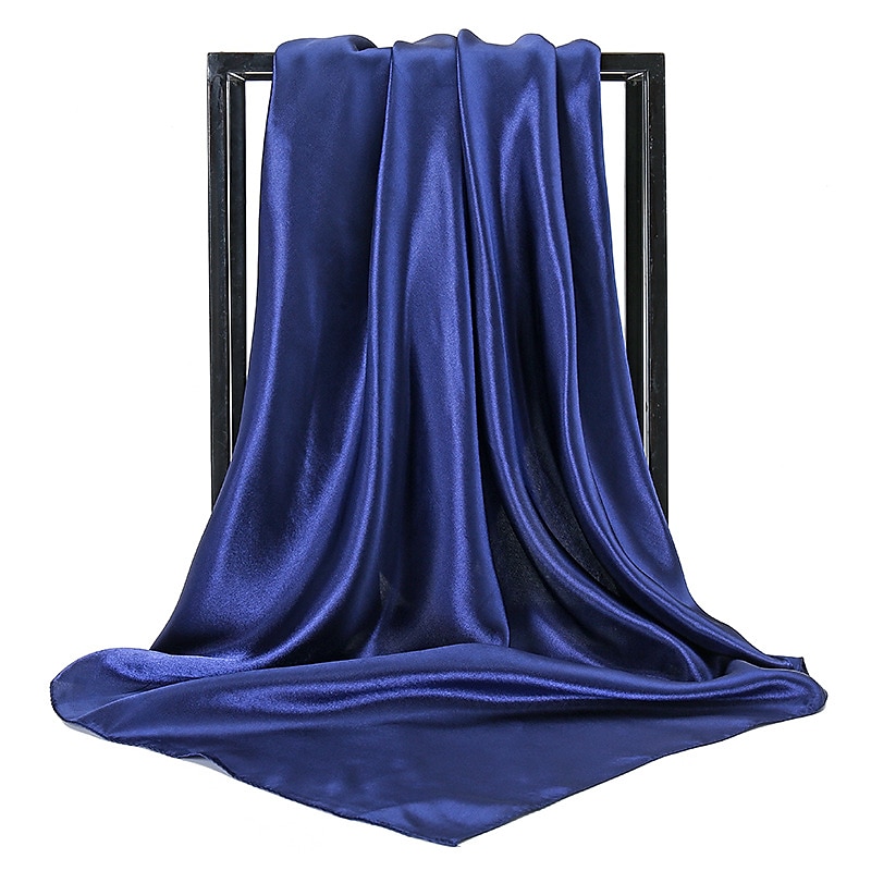 1 pz 90*90 cm colori solidi fazzoletto da collo sciarpa del hijab per le donne raso di seta della fascia dei capelli sciarpe femminile scialli quadrati testa sciarpe per le signore del 2025 a $9.49 –P15