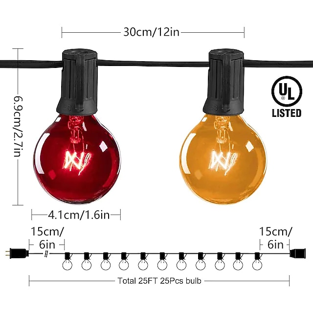G40 Globe Patio String Lights Kültéri 7,62m/25FT 25 Átlátszó Többszínű G40 Izzókkal Függőleges Belső és Külső String Lámpák a Hátsó Kert Bistro Piac Kerti Parti Dekorációhoz Fekete Dróton 2026 - $62.99 –P2