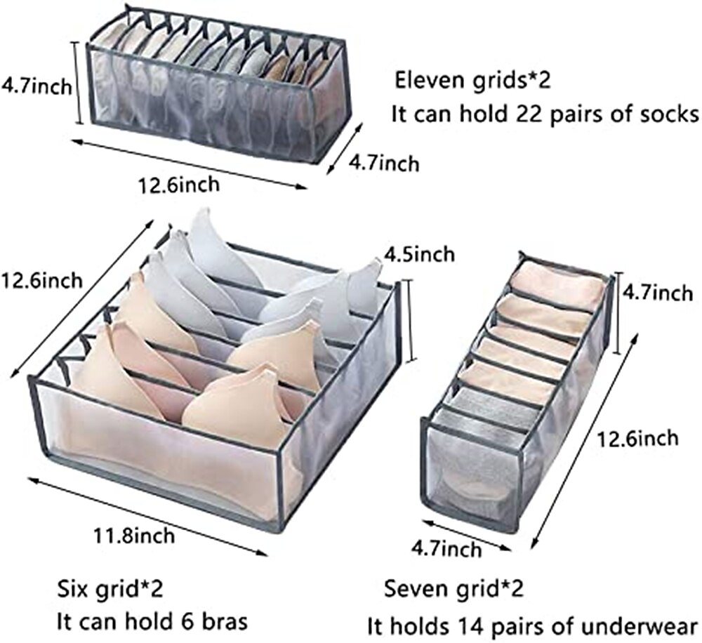3PCS/Set Foldable Storage Box Socks Magic Mesh Transparent Plaid Fabric Artist Home Bra Underwear Finishing Box 2025 - $9.99 –P9