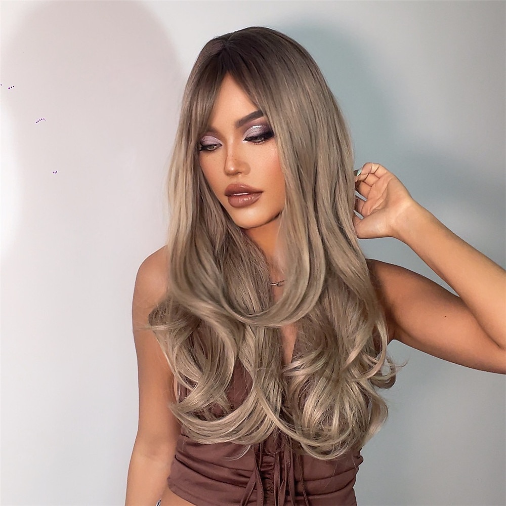 parrucche ondulate lunghe castane ombre capelli con frangia ramato nero biondo onda bianca parrucche attaccatura dei capelli naturale per le donne parrucche barbiecore del 2025 a $37.99 –P6