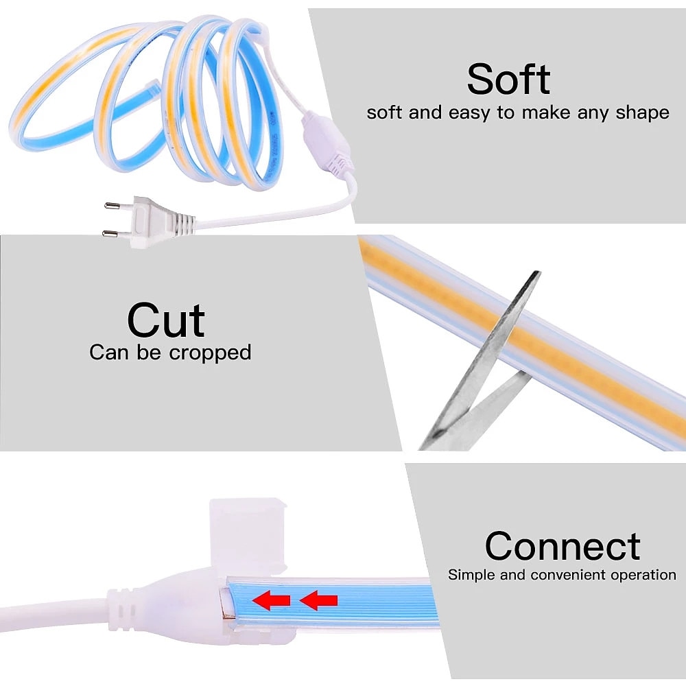 10m 32.8ft Led Neon Rope Strip Light IP67 Waterproof COB AC 220V 300LEDs High Density FOB Flexible RA90 3000K 4000K 6000K 2025 - $22.99 –P3