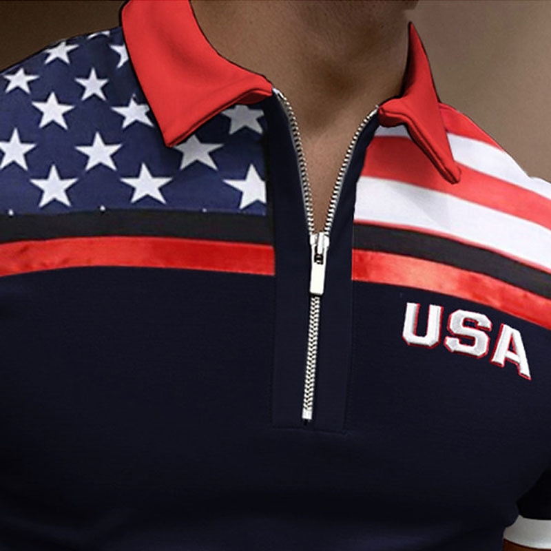 Férfi Golfing Amerikai zászlós póló Utca Hétköznapi Térfogatcsökkenés Negyed irányítószám Rövid ujjú Divat Alkalmi Zászló Cipzár Negyed irányítószám Tavaszi nyár Normál Sötétkék Sötétzöld Szürke 2025 - $18.99 –P2