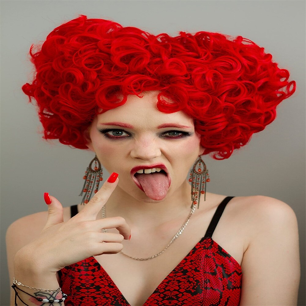 Red Queen Heart Cosplay Wig for Women Girls Pre styled Fluffy Short Curly Anime Cosplay Party Wigs Carnival Wigs 2024 22.99