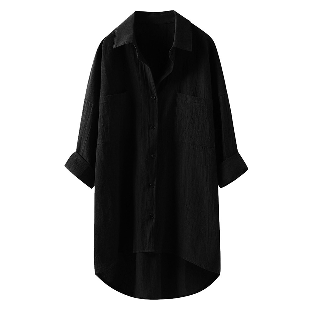 Femmes Chemise Chemises inspirées du lin Boutonner Chemisier Uni ancien Occasionnel manche longue Col de chemise Occasionnel Quotidien Week-end Patchwork Noir Blanche Bleu Vert Kaki de 2025 ? $29.99 –P8