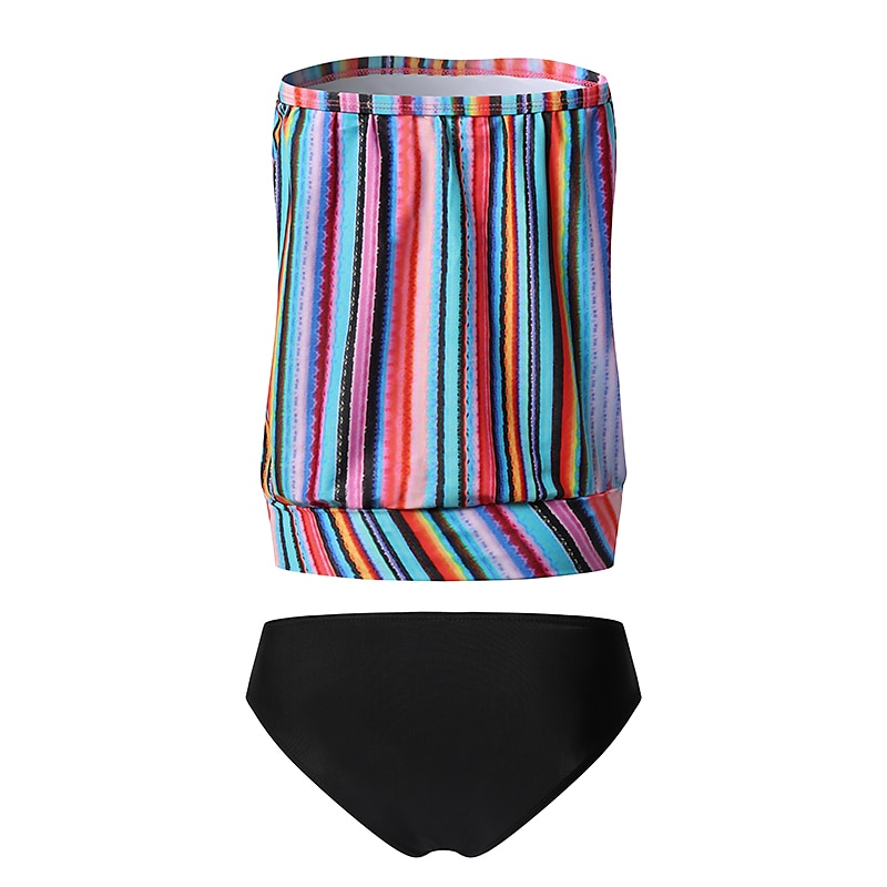Women's Swimwear Tankini 2 Piece Plus Size Swimsuit 2 Piece Modest Swimwear  Open Back Stripe Printing Striped Strapless Vacation Beach Wear Bathing  Suits 2024 - $28.99
