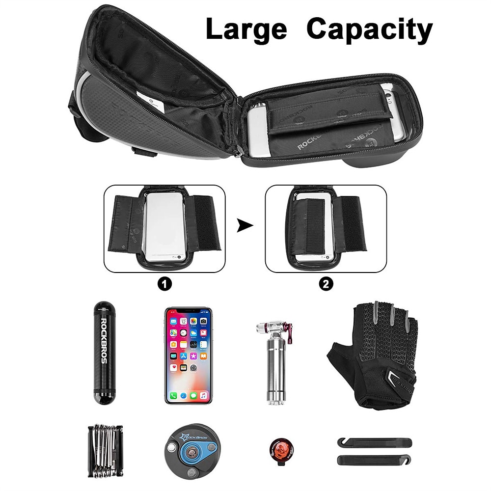 Bike Phone Mount Bag Bike Front Frame Handlebar Bag Waterproof Bike Phone Holder Case Bicycle Accessories Pouch Sensitive Touch Screen Compatible with iPhone 11 XS Max XR 8 Plus Below 6.5 2025 - $12.79 –P10