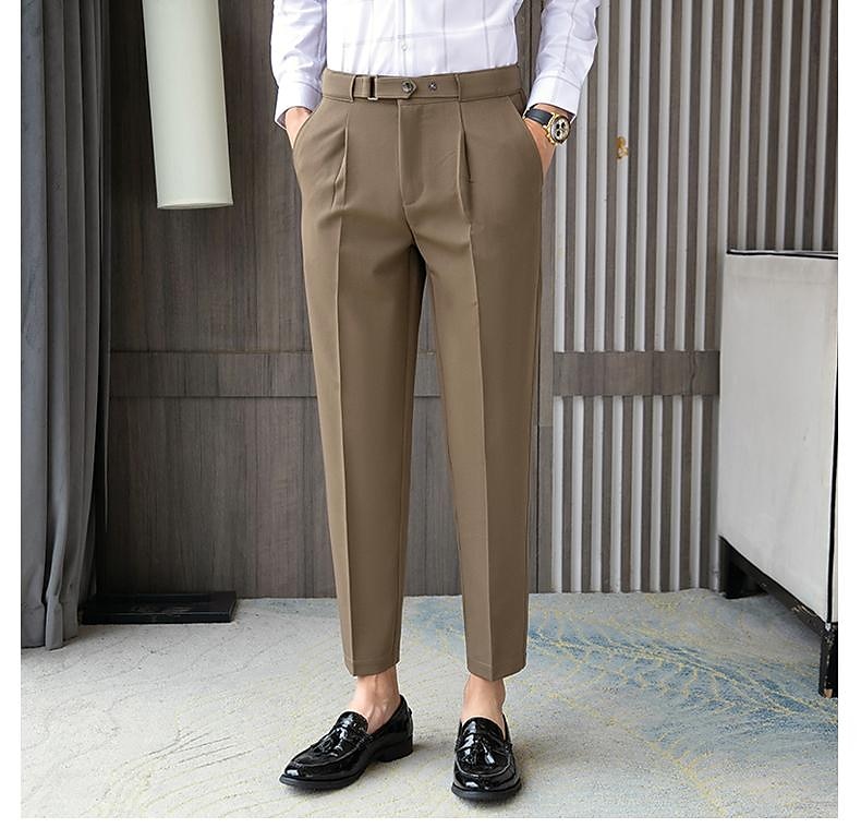 Voor heren Afstuderen Pakken Broek Geplooide broek Kostuumbroek Zak Hoogte stijging Effen Kleur Comfort Zacht liiketoiminta Dagelijks Elegant Vintage Zwart Wit Hoge taille 2025 - $46.99 –P20