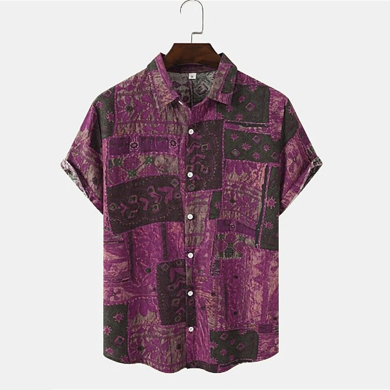 Herre Årgang Skjorte Boho skjorte Skjorte med knapper Kortermet Mote Designer Fritid Avslappet Daglig Vår sommer Aftæpning Knapp ned Blå Lilla Grønn kaffe 2025 - $24.99 –P5