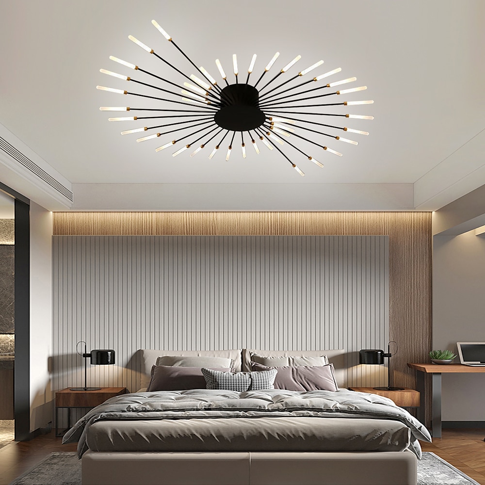 современный потолочный светильник, простой в установке, потолочный светильник для скрытого монтажа, люстра с акриловым абажуром, для детской комнаты, спальни, гостиной, нейтральный свет в форме цветка 4000k (черный / золотой, 42 головки) 2026 - $324.19 –P12