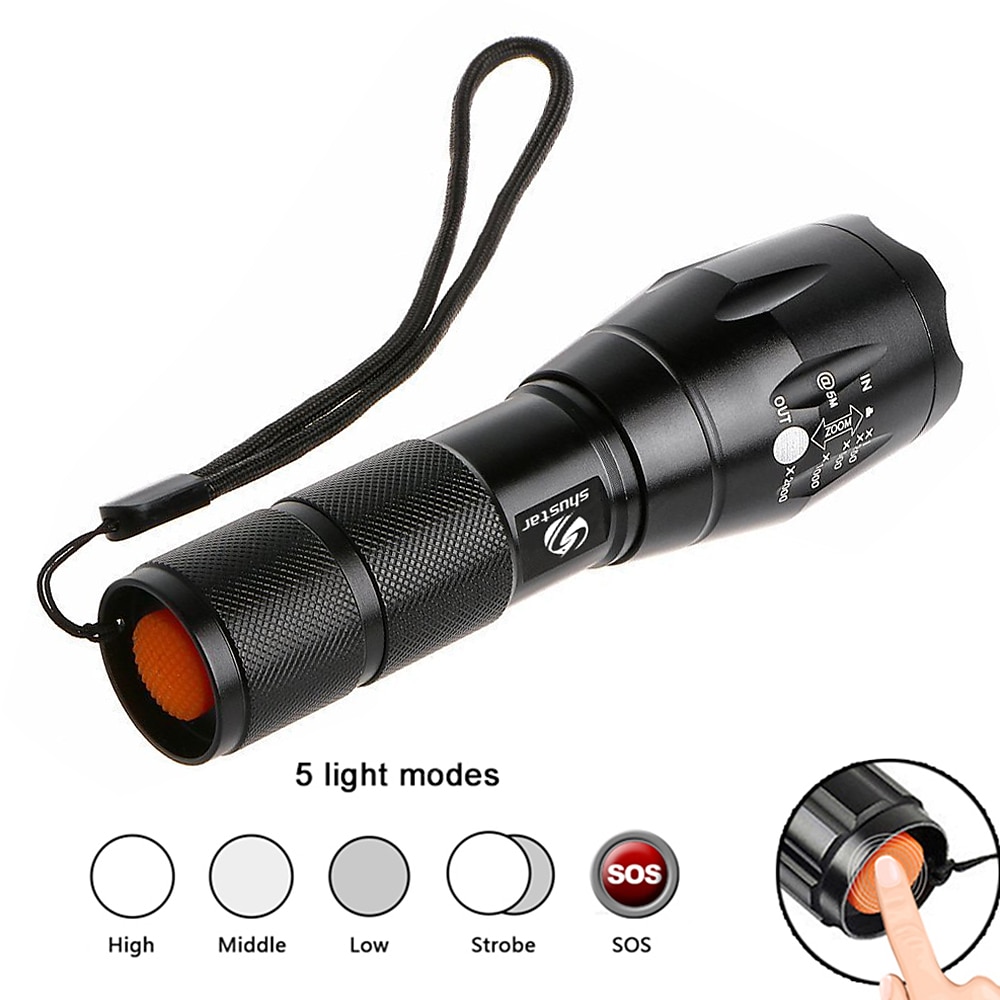 LED Flashlight Ultra Bright Torch L2/V6 Camping Light 5 Switch Modes Waterproof Zoomable Torch Light Emergency Use 18650 Battery 2025 - $15.49 –P5