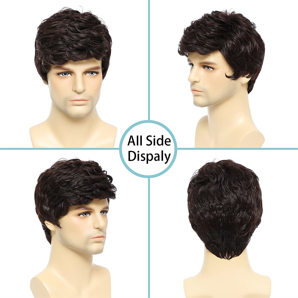 herenpruik kort donkerbruine pruiken hittebestendig synthetisch gelaagd natuurlijk haar cosplay voor mannen mannelijke man halloween pruiken 2025 - $19.99 –P4