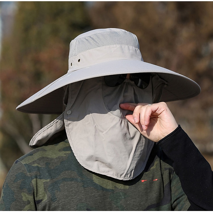 Solhatt Bøtte Hatt Fiskehatt Hatt UV Solbeskyttelse Solkrem Hurtigtørkende Sommer Vår Bred kant med ansiktsdeksel og nakkeklaff Herre Dame Fisking Aktivitet 2025 - $15.99 –P13