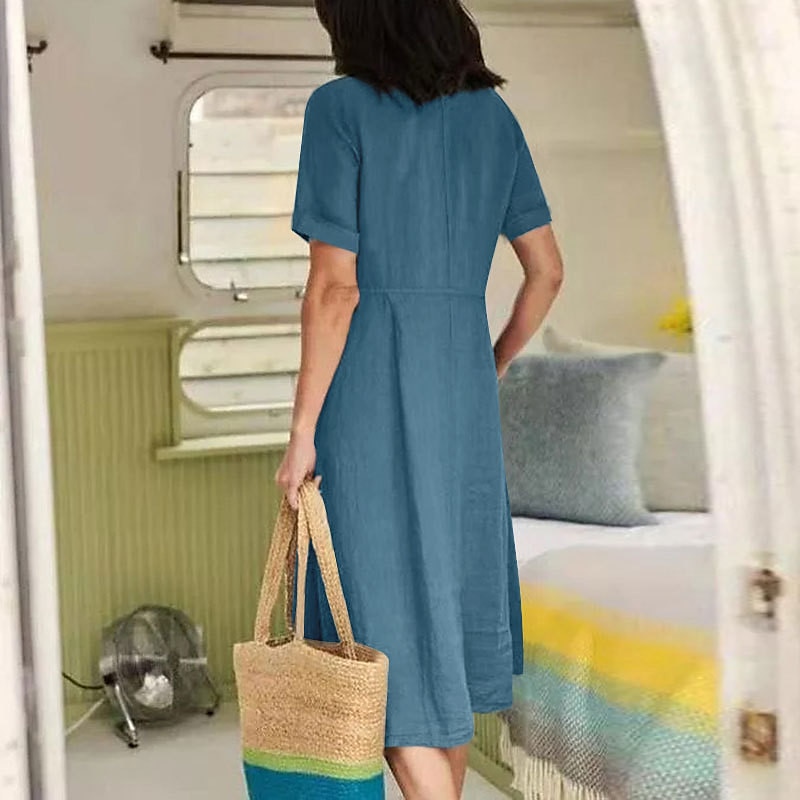 Damen Schwarz Weiß Armeegrün Sommer Frühling Herbst Maxikleid Leinen-inspirierte Kleider Freizeitkleid Baumwoll-Leinenkleid Elegant Basic Klassisch Outdoor Urlaub Täglich Normale Passform Einfarbig V 2025 - $26.99 –P16