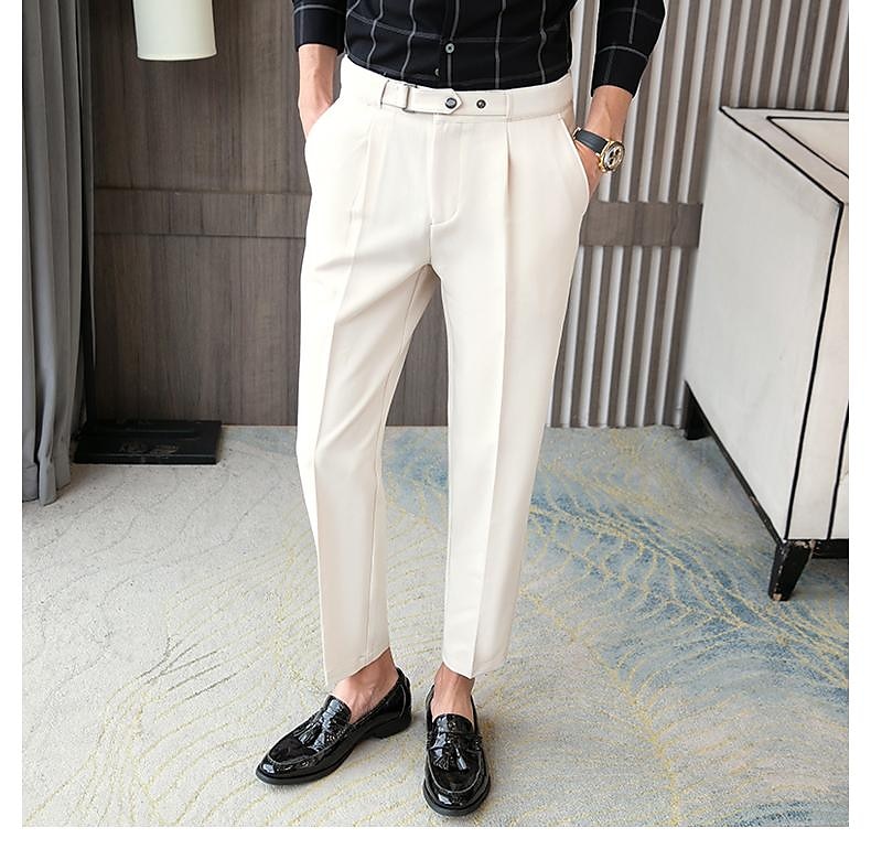 Voor heren Afstuderen Pakken Broek Geplooide broek Kostuumbroek Zak Hoogte stijging Effen Kleur Comfort Zacht liiketoiminta Dagelijks Elegant Vintage Zwart Wit Hoge taille 2025 - $46.99 –P8