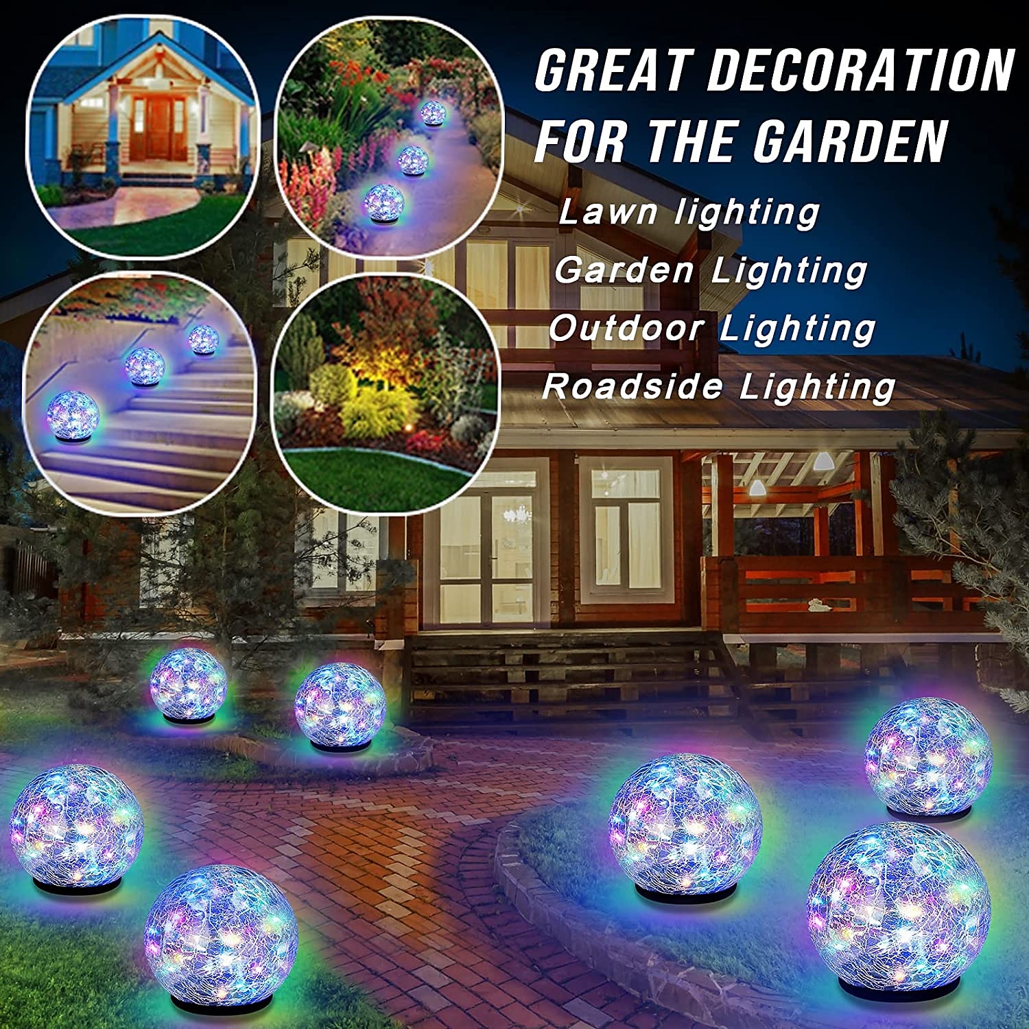 Solar Garden Lights 3-Pack – Cracked Glass Globe, Multi-Color Changing, Waterproof Stainless Steel Stakes For Yard, Lawn & Patio Decor