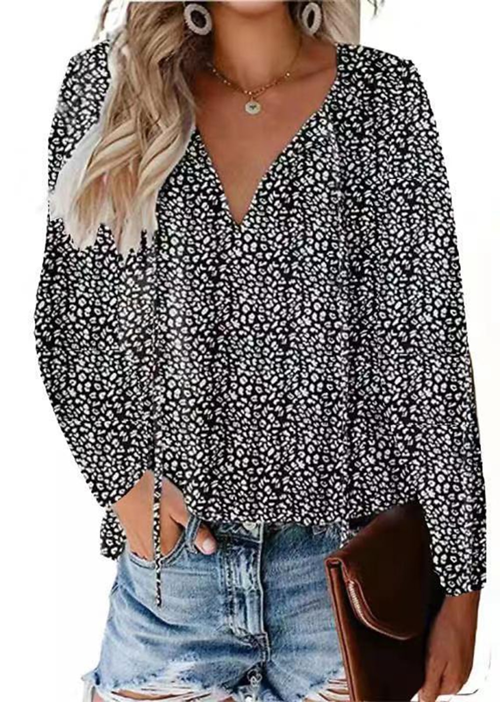 Per donna Camicia Camicia in pizzo Blusa Top eleganti Leopardo A pois Streetwear Informale Manica lunga A V Top regolari Informale Giornaliero Per eventi Lacci Stampa Nero Verde chiaro Rosa Vino Blu del 2025 a $5.99 –P8