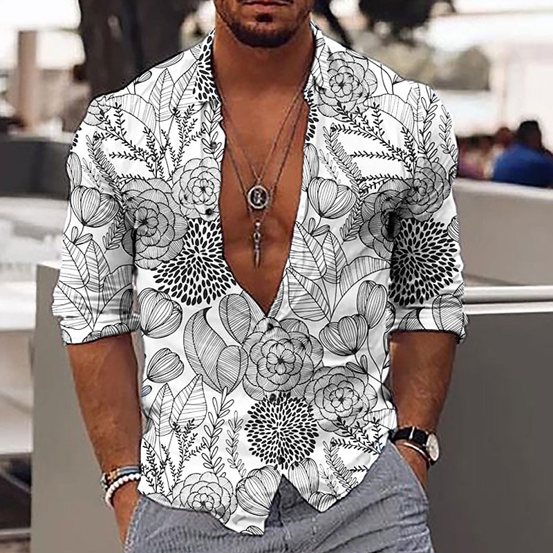 Men's Floral Shirt Button Up Shirt Long Sleeve Fashion Designer Casual Outdoor Vacation Daily Fall Collar 3D Print Button-Down Black Blue Brown 2025 - $24.99 –P3