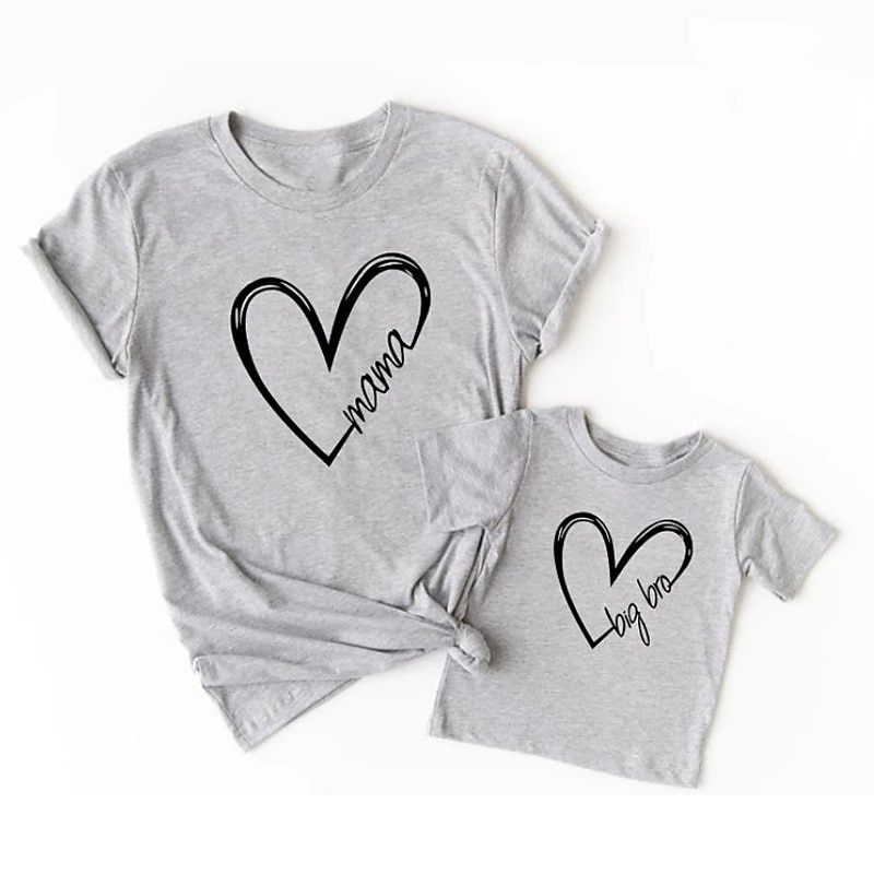 Family T shirt Family Sets Cotton Heart Letter Street Print Black White Dark Grey Short Sleeve Mommy And Me Outfits Active Matching Outfits 2026 - $14.49 –P6