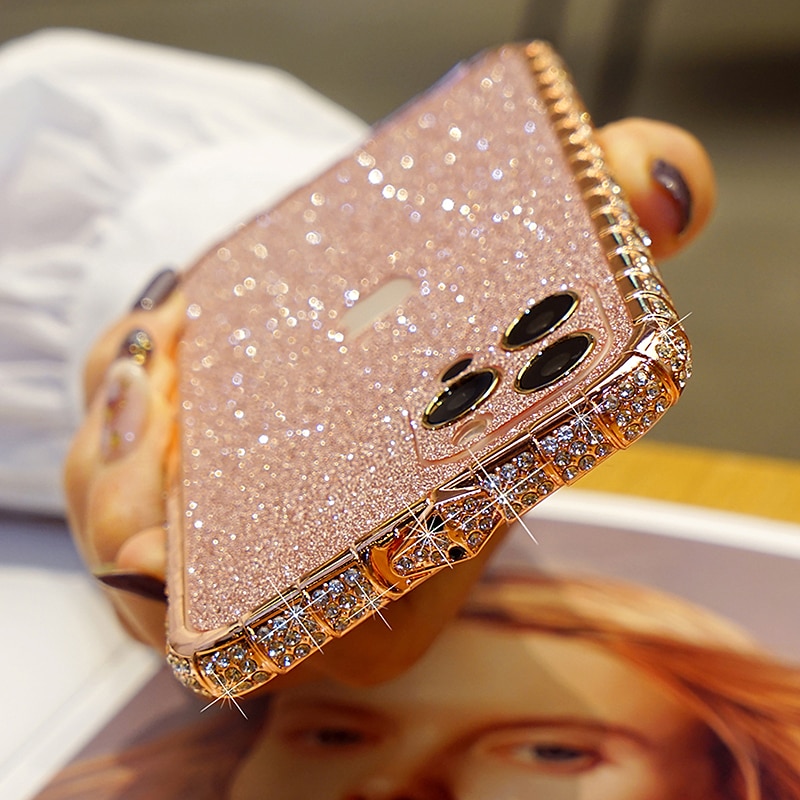 telefon Carcasă Pro iPhone 14 13 12 11 Pro Max Mini X XR XS Max 8 7 Plus Zadní kryt Ochranný rámeček pro ženy Girl Bling Glitter Lesklé Nárazuvzdorné TPU Štras Kov 2025 - $22.99 –P1